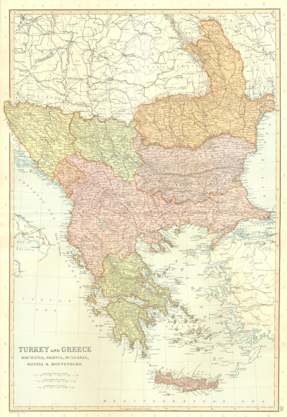 BALKANS. Turkey in Europe. Eastern Roumelia Wallachia Greece. BLACKIE 1893 map